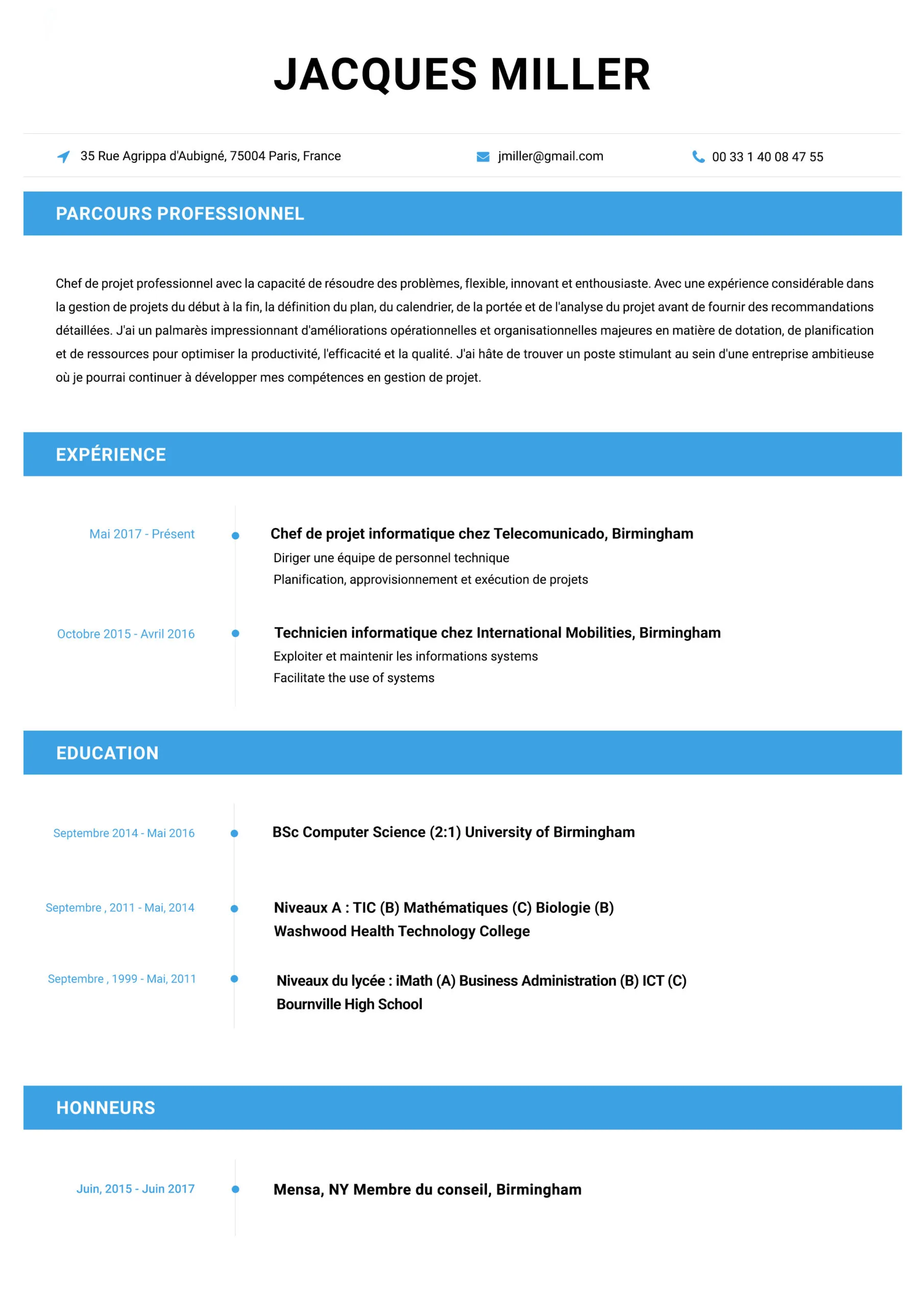 Professionnel Resume Template